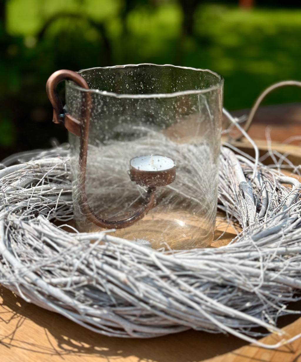 Windlicht Glas mit Halter für Teelicht