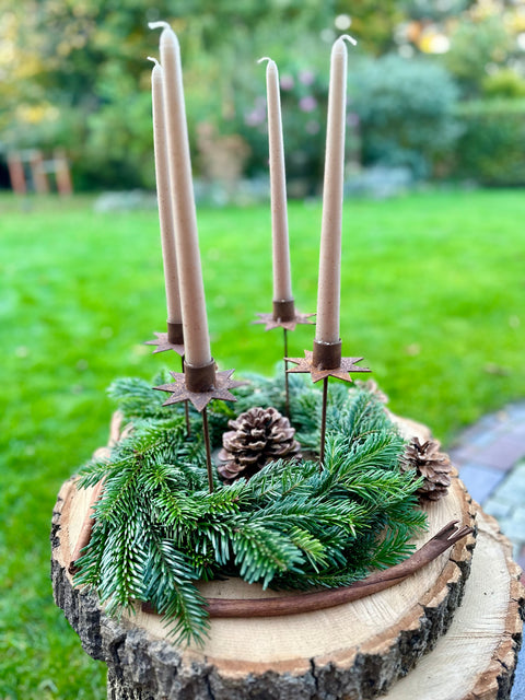 4er Set Kerzenhalter für Stabkerzen in Sternform zum Einschrauben | Gartendeko aus Rost
