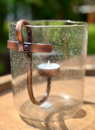 Windlicht Glas mit Halter für Teelicht