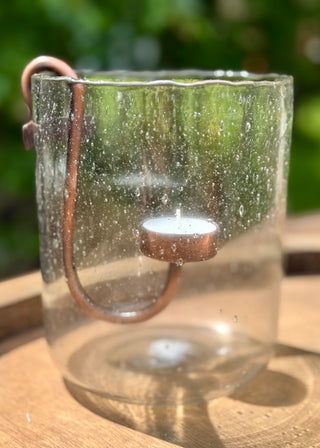 Windlicht Glas mit Halter für Teelicht
