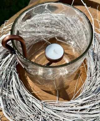 Windlicht Glas mit Halter für Teelicht