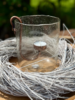 Windlicht Glas mit Halter für Teelicht