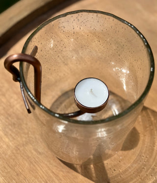 Windlicht Glas mit Halter für Teelicht